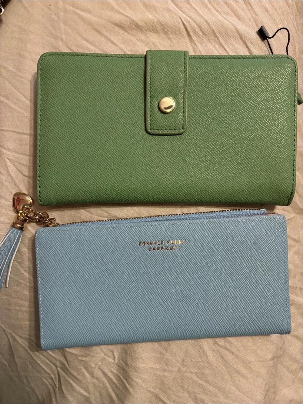 Green Textured Snap Wallet with Gold-Tone Accent